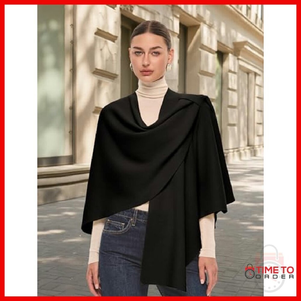 Large Knit Poncho Sweater Wrap Cape Shawl Topper for Fall Winter - Picture 4 of 8